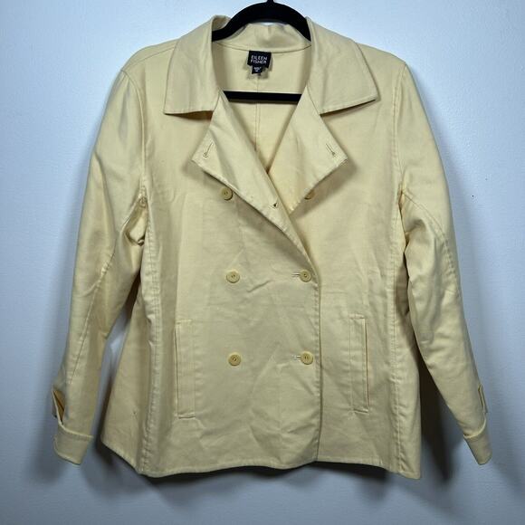 Eileen Fisher Cotton Butter Yellow Double Breasted Jacket Blazer Women's Size M - Picture 1 of 6